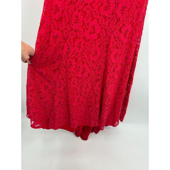 ABBY PARIS Red Lace Gem Bling Mermaid Homecoming Prom Maxi Formal Gown Dress 6 - Picture 7 of 11